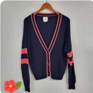 Harper Heritage Navy Varsity Striped Cardigan Sweater (M)